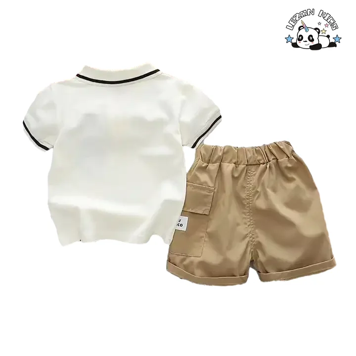 LEZONKIDS - Customizable Wholesale New Products Cute Bear Letter Patches 2pcs Summer Cotton Kids Clothing Boys Sets